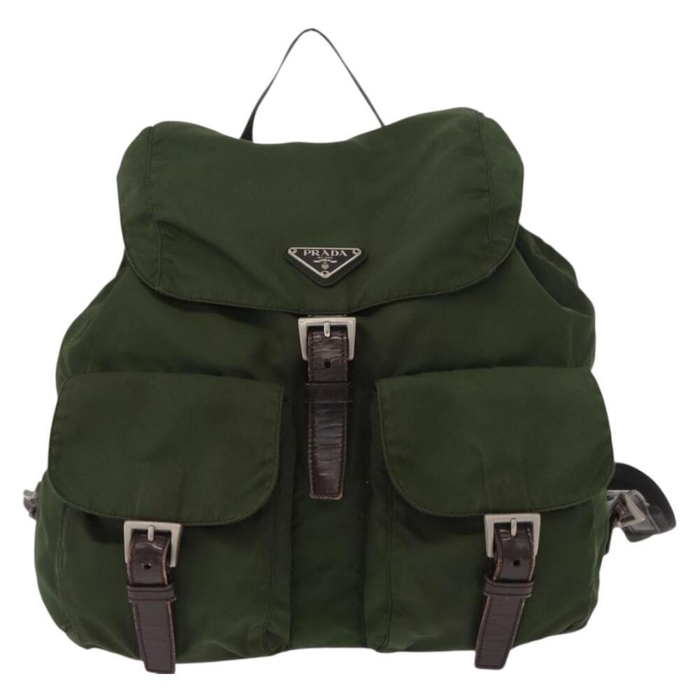 PRADA Backpack Nylon Khaki Silver Auth ti3500 - Picture 13 of 16